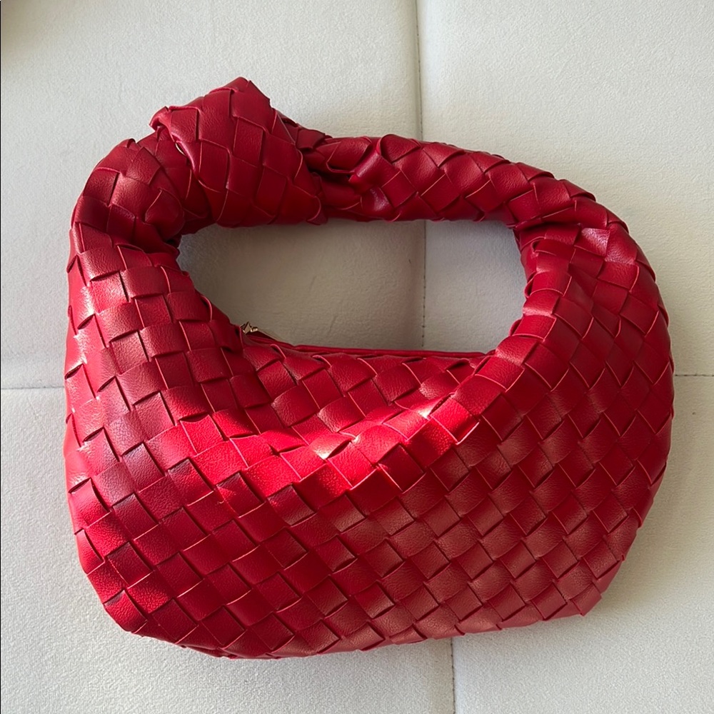 Red Crescent Woven Hobo Bag